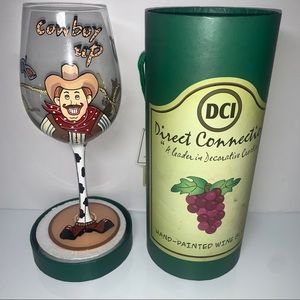 DCI~Direct Connection Hand Painted Wine Glass"Cowb